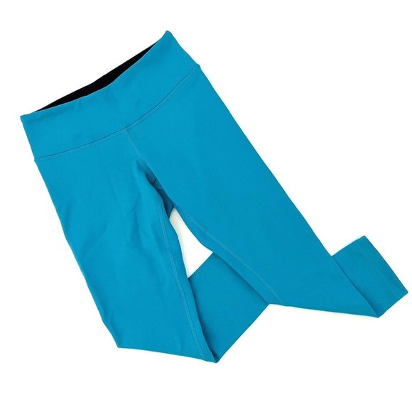 Lululemon Size 4 Crop Leggings Turquoise Blue High Rise Wide Flat Waistband - Picture 1 of 5